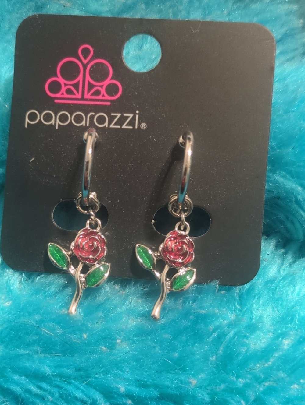 paparazzi Pink Rose Dangle Hoop Earrings Clip Ons